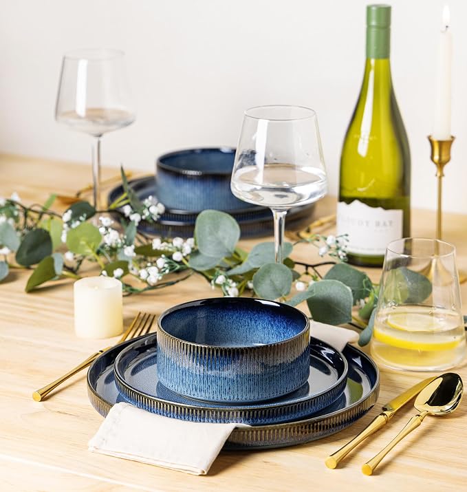 Ceramic Dinnerware Set for 4, 12-Piece Plates and Bowls Set | Lightweight - Image 6