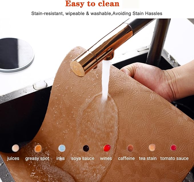 Vinyl Placemats Set of 12 Heat Resistant Easy Clean Non-Slip Place Mats for Dining Table Faux Leather Waterproof Stain Resistant Wipeable Washable PVC Table Mats(12, Light Brown)