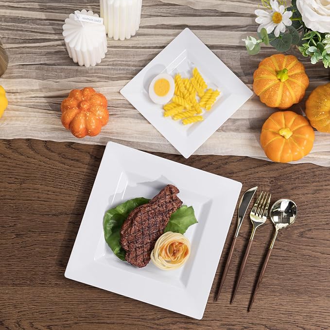 60PCS White Square Plastic Plates, Disposable Plates - Image 5