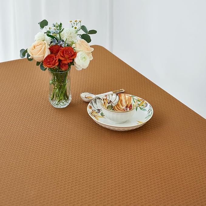 maxmill Fall Tablecloth Waterproof Spillproof Wrinkle Resistant Soft Weaved Texture Table Cloth for Harvest Thanksgiving Dinner and Party Indoor and Outdoor Use, Square 60 x 60 Inch, Amber