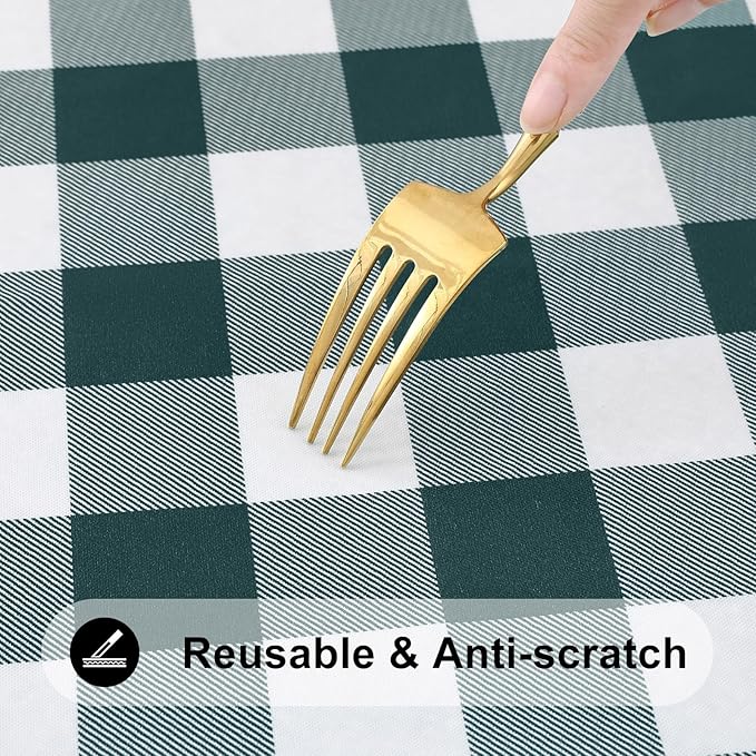 Smiry Rectangle Picnic Table Cloth, Elastic Waterproof Fitted Vinyl Tablecloths, Flannel Backed Buffalo Plaid Table Covers for Dining, Camping, Outdoor (Hunter Green and White, 30" x 96")