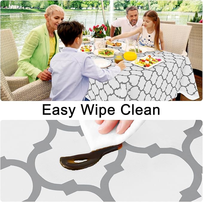 Smiry Rectangle Table Cloth, Waterproof Vinyl Tablecloths with Flannel Backing for Rectangle Tables, Wipeable Spillproof Plastic Tablecloth for Dining, Camping, Indoor and Outdoor (60"x102", Grey)