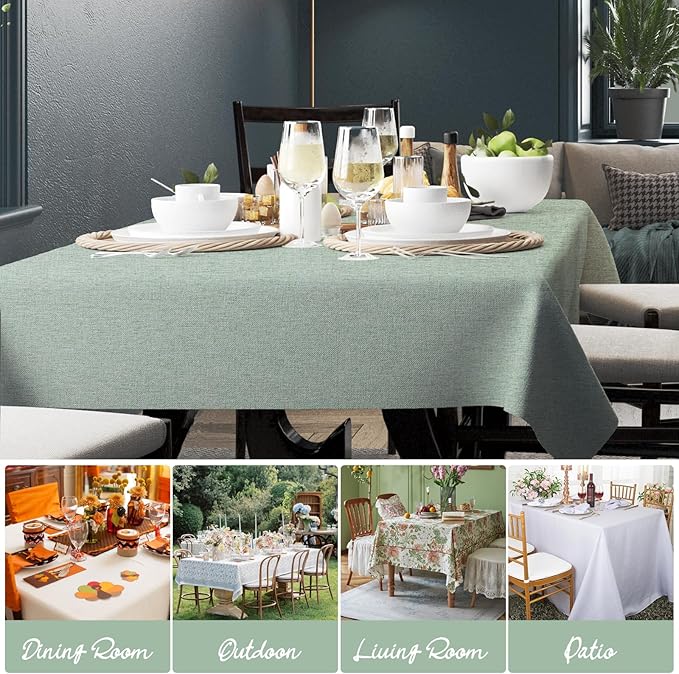 Rectangle Tablecloth Linen Texture Waterproof and Stain-Resistant Green Table Cloth, Kitchen Dining Table Decoration Fabric, 60 x 84 inch, Sage Green