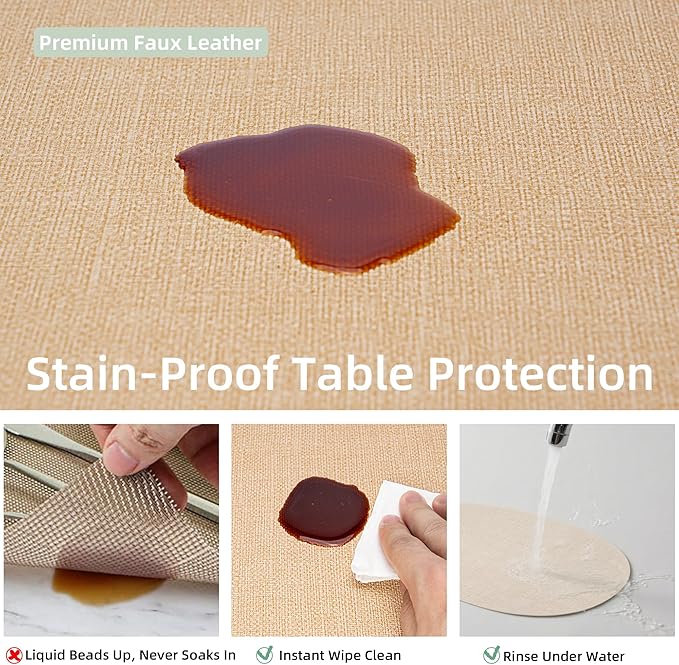 Oval Placemats for Dining Table Set of 2, Washable Leather Table Mats, Waterproof Heat-Resistant Non-Slip Kitchen Placemats, Simple Style Oval Design