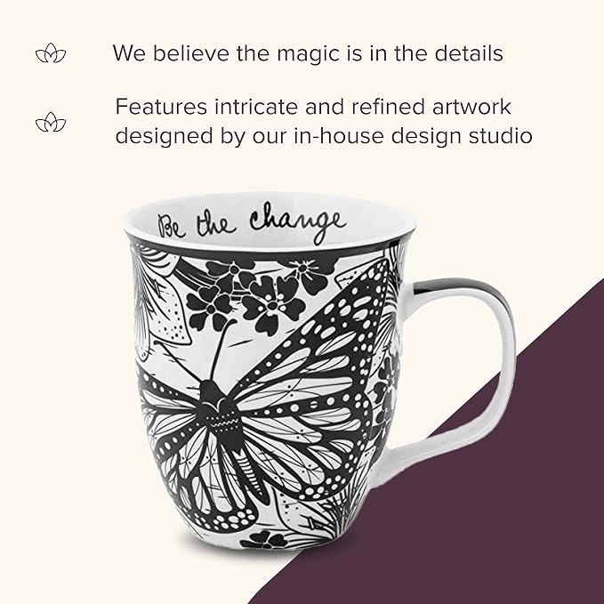 Karma Gifts 14 oz Black and White Boho Mug Butterfly - Image 4