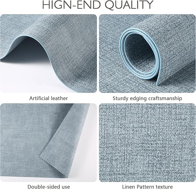 Faux Leather Placemats Set of 6 Washable Artificial Leather Table mats for Kitchen Table - Heat Resistant, Waterproof, Easy Clean, Anti Slip 11.8" x 17" (Light Blue-6 Pack)
