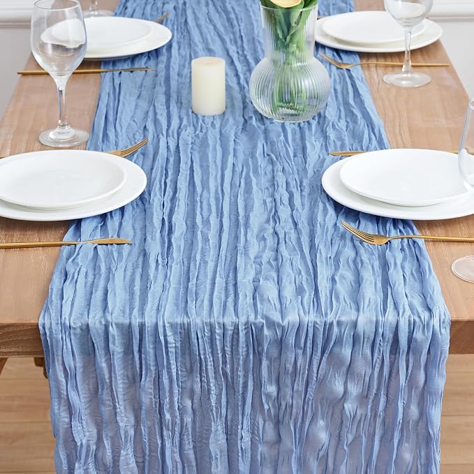 Asee'm 3pcs Light Blue Cheesecloth Table Runner Summer 10FT Gauze Rustic | Boho - Image 2