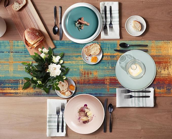Emvency Table Runner, 13x90 Inch, Abstract Vintage Blue | Rust Painting Dining - Image 4