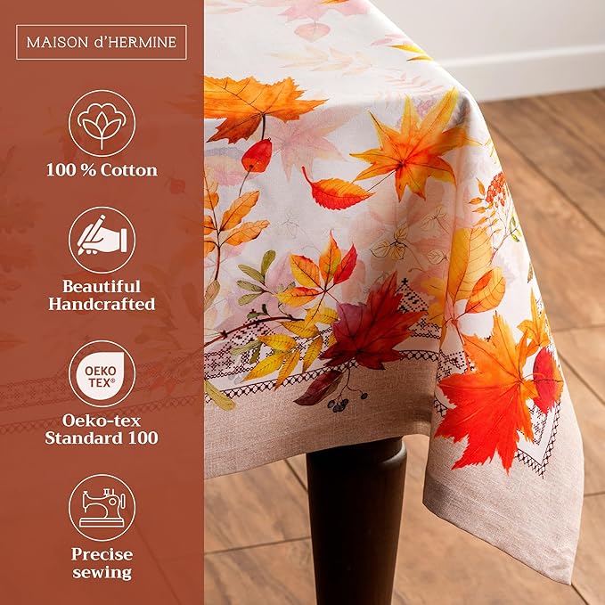 Maison d' Hermine Table Cloth Rectangle Table 100% Cotton 60 x 90 Inches Fall Tablecloth Reusable Everyday Use for Thanksgiving Christmas Decorations Dining Farmhouse Party (Amarante)