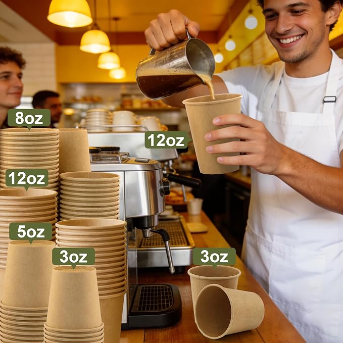 12 oz 500 Pack Disposable Coffee Cups, Bulk Brown Disposable Paper Cups - Image 8