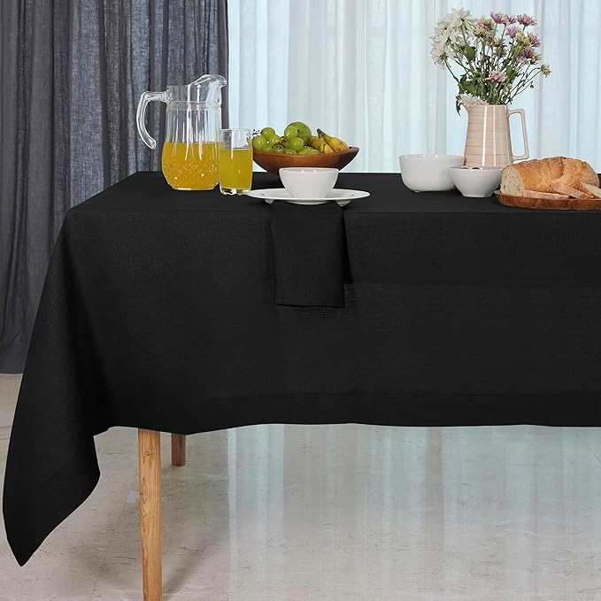 D'Moksha Homes Black Linen Tablecloth 60 x 120 Inch - 100% Pure Linen Tablecloth for Rectangle Tables - Machine Washable Table Cloth for Spring, Easter