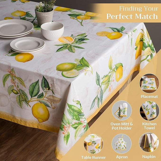 Maison d' Hermine Table Cloth Rectangle Table 100% Cotton 70 x 120 Inches Tablecloth Reusable Decorative for Dining Room Farmhouse Home Valentines Day Decorations Spring Summer - Limoncello