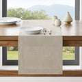 Linen Textured Border Table Runner, 14 x 36 Inch Natural | Mitered Corner Design by ZEEMARTONLINE