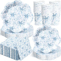 250 Pcs Blue Floral Disposable Paper Plates and Napkins | Bow Coquette by Newtay