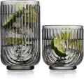 16 Piece Smoke Glassware Set, Beautiful Art Deco Black Drinking Glasses by Glavers