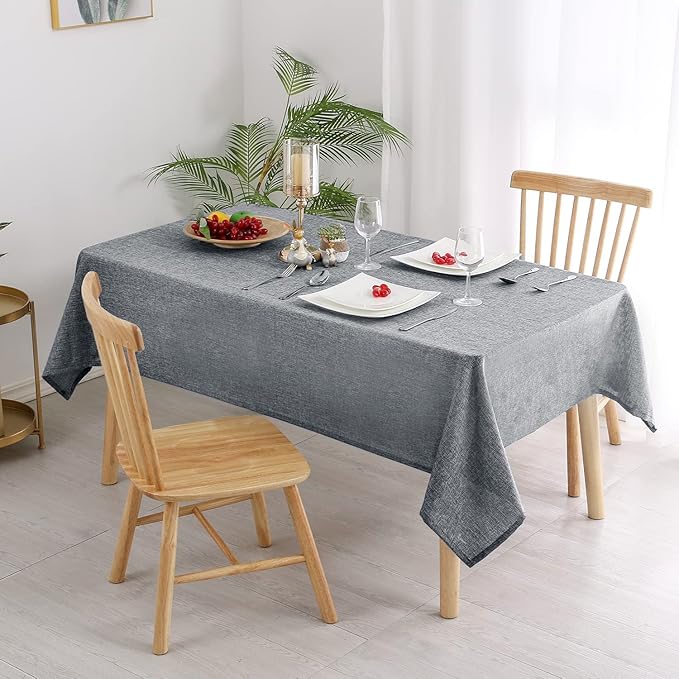 Hiasan Faux Linen Rectangle Tablecloth - Wrinkle and Stain Resistant Washable Table Cloth for Kitchen Dining Room Holiday Table Cover for Dinner, Grey, 70 x 120 Inch