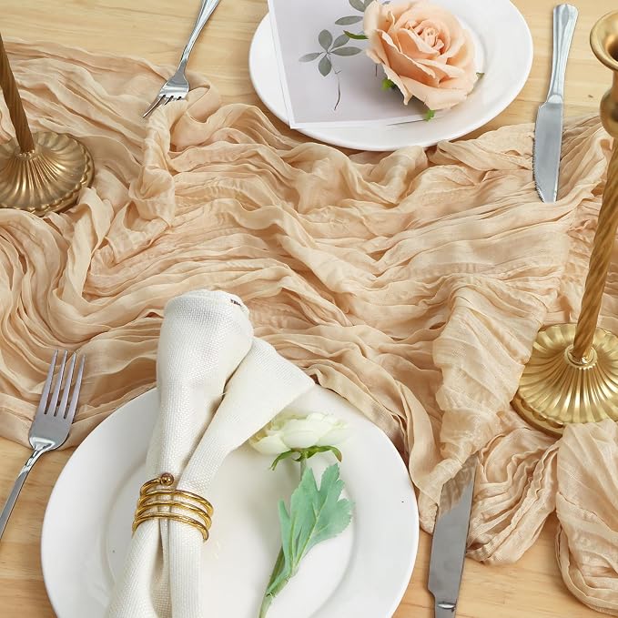 3 Pack Sand Cheesecloth Table Runner 120 Inch Boho Wedding Decor | Cheesecloth - Image 5