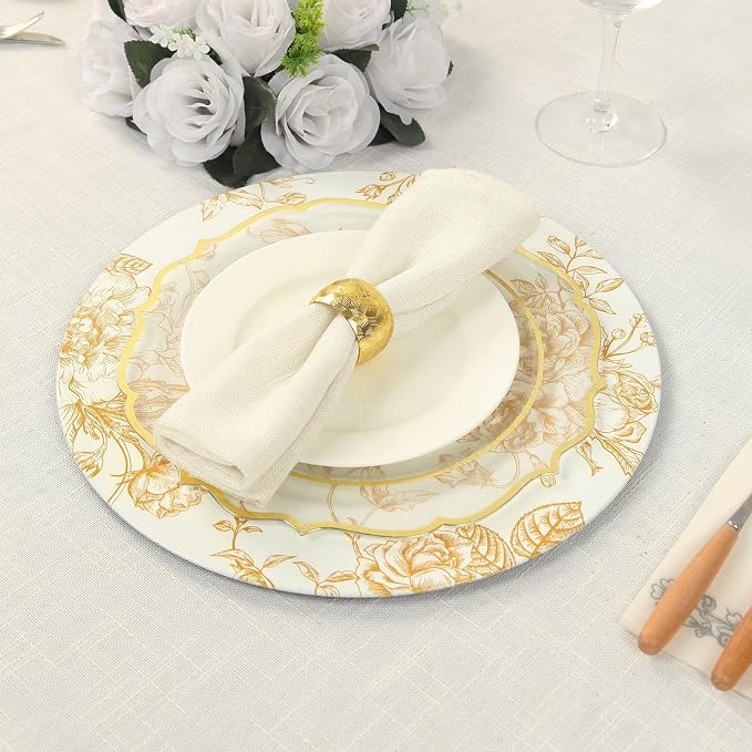 Efavormart 6 Pack White Gold Floral Acrylic Charger Plates in French Toile - Image 5