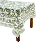 ATOSII Noori Green 100% Cotton Tablecloth, Block Print Rectangle Table Cover for Dining, Parties, Weddings, Outdoors, Holidays, 60 X 108 Inches, 8 Seater I Grandmillennial Preppy Boho Farmhouse Summer