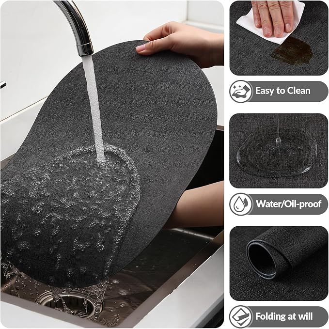 Placemats Set of 4, 11.8 x 17 Inch, Dark Grey | Heat Resistant Oval Faux - Image 5