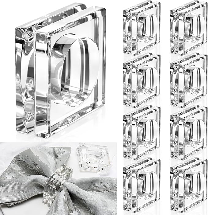 Set of 12 Heavy Crystal Glass Napkin Rings, Bridal Shower, Engagement Party & by Unknown