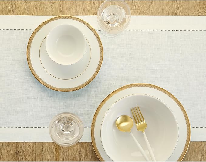 Solino Home 100% Linen Table Runner Ivory, Classic Hemstitch 14 x 120 in | - Image 3