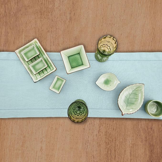 Solino Home 100% Pure Linen Table Runner Aqua Blue Hemstitch, 14 x 48 in | - Image 4