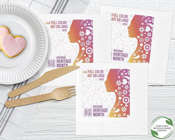 B.E. Green Custom Luncheon Napkins - Personalized Recycled Paper Content Napkins - Eco-friendly & Full-Color Digital Printed - Events & Celebrations - Pack of 50 - Diamond Edge Embossed, 6.5"x 6.5"