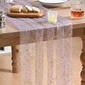 Artoid Mode Grayish Purple Gold Gauze Table Runner 120 Inch 10FT, Glitter Metallic Foil Sheer Dining Wedding Anniversary Holiday Birthday Table Decor for Home Party