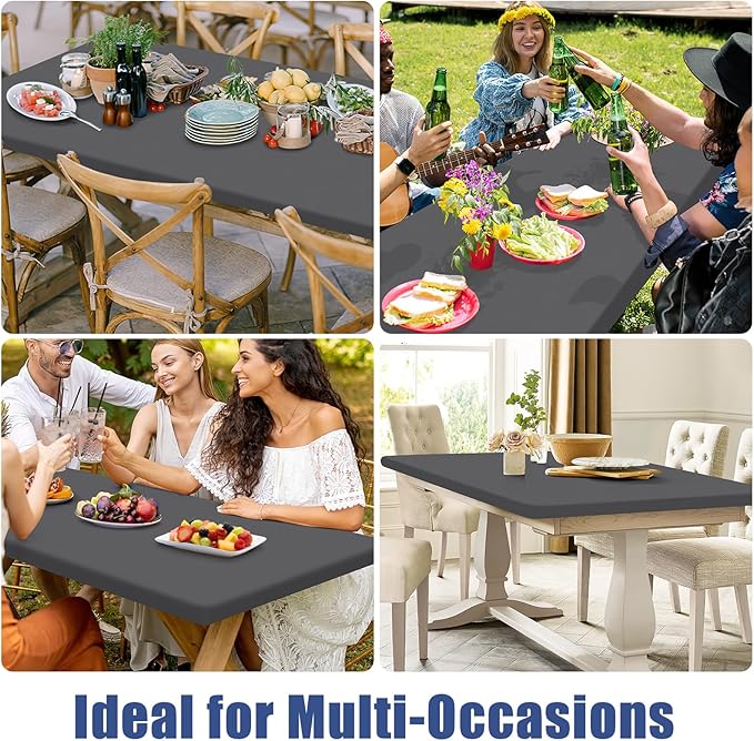 Spandex 5 Foot Rectangle Table Cloth 2 Pack, Elastic Fitted Tablecloths for Picnic, Stretch Washable Patio Table Cover for Outdoor, Camping, Banquet and Parties (Dark Grey, 30"x60")