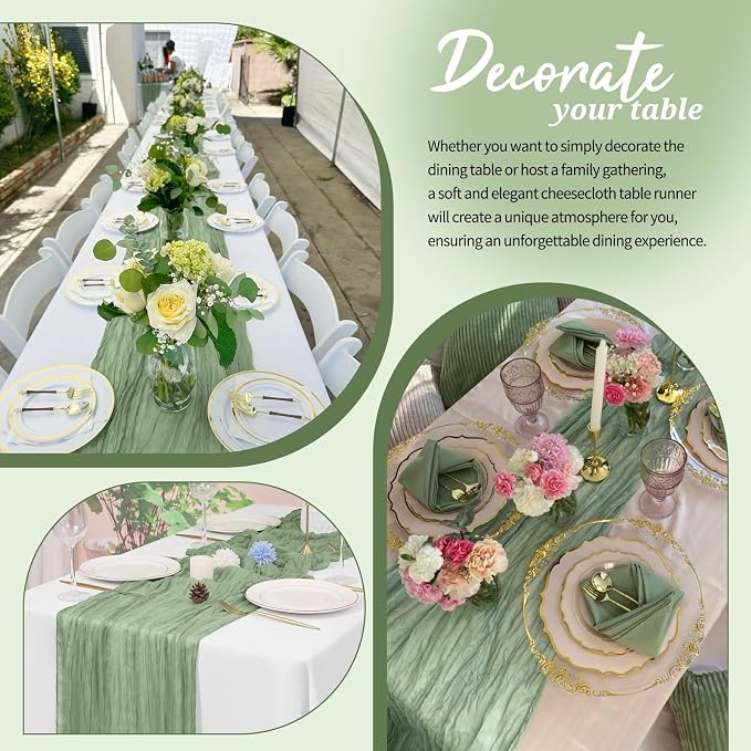 Pesonlook Cheesecloth Table Runner Sage Green, 10 Pack 17.7x108 inch, Long | - Image 4
