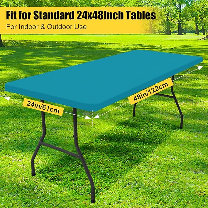 Smiry Rectangle Picnic Table Cloth, Waterproof Elastic Fitted Tablecloths for 4 Foot Tables, Washable Polyester Table Cover for Camping, Indoor and Outdoor (Teal, 24"x48")