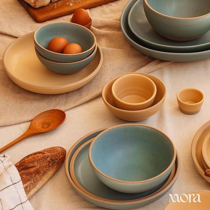 MORA Medium Bowls Set of 4, 28oz Ceramic Pottery Everyday Bowls - Microwave, Oven and Dishwasher Safe - Iris