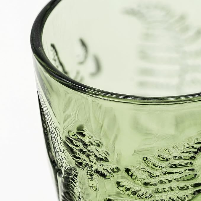Vintage Green Drinking Glass, 10 oz Hand-Pressed Deep Textured Glass Cup - Image 4