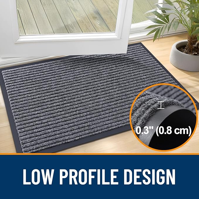 OLANLY Front Door Mat Indoor Outdoor Entrance, Waterproof Heavy Duty Doormat, Fade Resistant, Low Profile, Easy Clean Patio Porch Welcome Floor Mats for Entry, 71x34, Grey