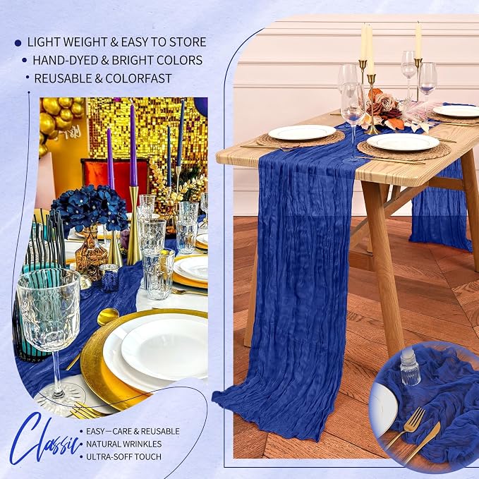 18 Pack Cheesecloth Table Runner 10FT Royal Blue Table Runner Boho Gauze Cheese - Image 5