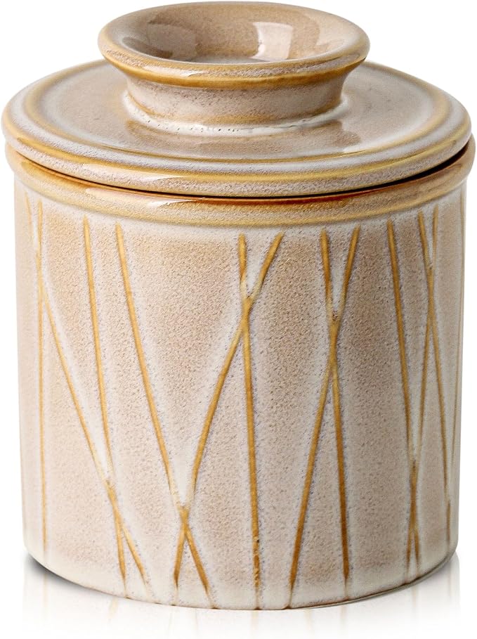 HVH Ceramic Butter Crock with Water Line, French Butter Dish with Lid by HVH