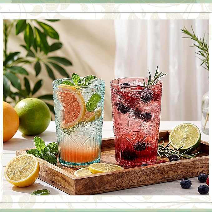 24 Pcs 16 oz Plastic Vintage Drinking Glasses Stemless Ribbed Highball Glasses - Image 6