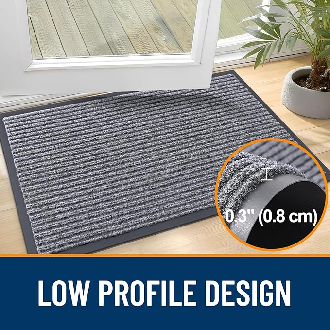 OLANLY Front Door Mat Indoor Outdoor Entrance, Waterproof Heavy Duty Doormat, Fade Resistant, Low Profile, Easy Clean Patio Porch Welcome Floor Mats for Entry, 71x34, Light Gray