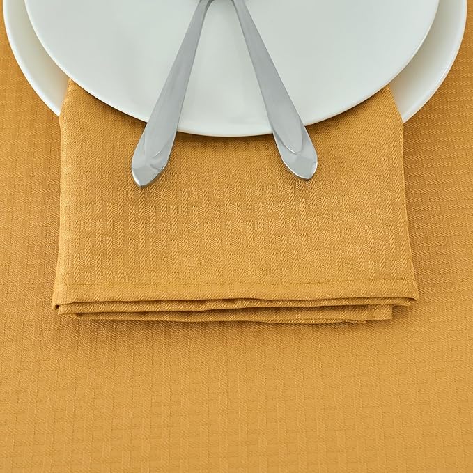 maxmill Cloth Napkins Weaved Texture Pattern Soft Comfortable and Luxury Serviette for Restaurant Family Dinners Weddings Parties and Banquets Set of 4 Pieces, 20 x 20 Inch Ochre Yellow