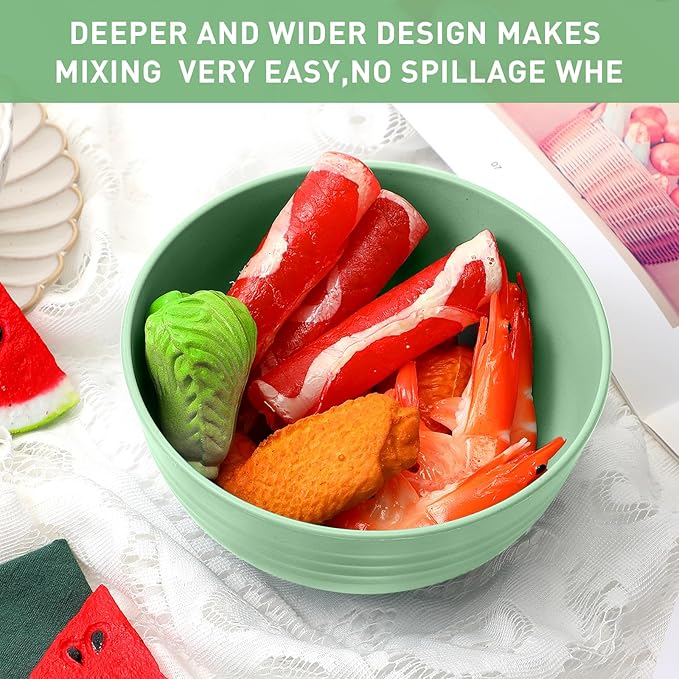 Geosar 18 Pcs Unbreakable Cereal Bowls 24 Oz Microwave and Dishwasher Safe Wheat Straw Fiber Lightweight Bowl for Soup Kitchen Serving Salad Dishes Oatmeal(Green)