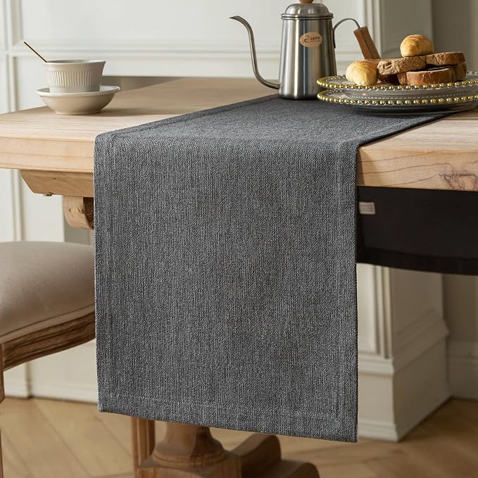Burlap Style Farmhouse Table Runner, 14x60 Inches Graphite Grey | Thick Durable by ZEEMARTONLINE