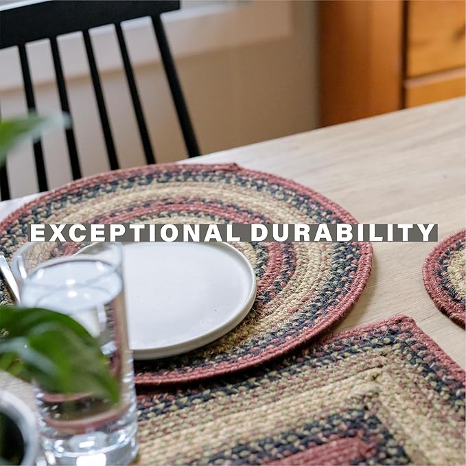 Homespice Highland Jute Braided Long Table Runner, Country Cabin Decor, Multicolor Rectangle 11x36 - Rich Colors, Easy to Clean, Durable and Protects Furniture