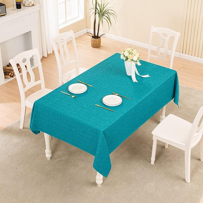 BALCONY & FALCON Rectangle Tablecloth Washable Wrinkle Resistant and Water Proof Table Cloth Decorative Linen Fabric Tablecloths for Dining Party Kitchen Wedding Outdoor Use (Lake Blue, 47x63)