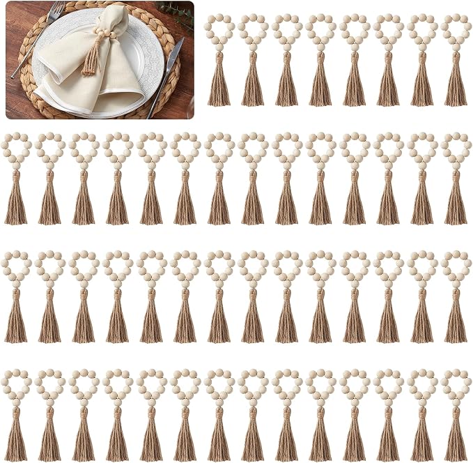 APTWOW Napkin Rings Set of 50, Wooden Napkin Rings, Wood Bead Napkins Rings by APTWOW