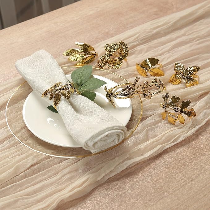 Efavormart 8 Pack Glossy Gold Metal Herb Napkin Rings - Image 2