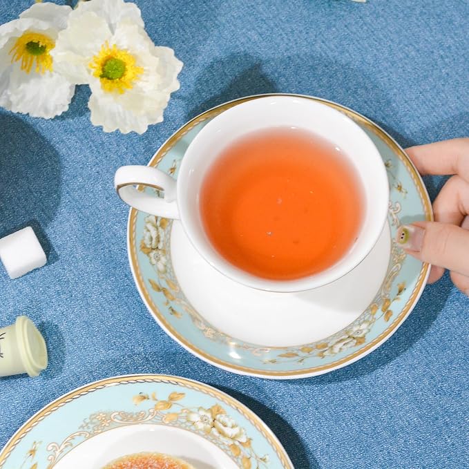 Bone China Tea Set, 21-Pieces Porcelain Tea Set - Image 5
