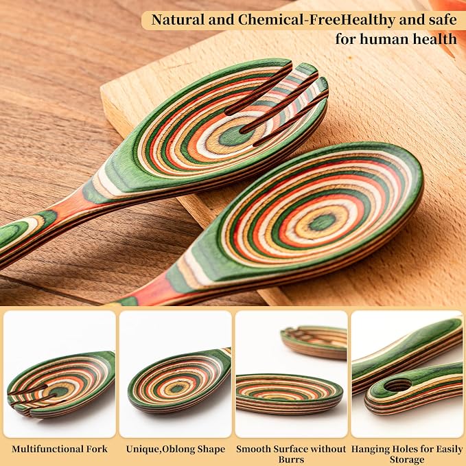Gudamaye Pakkawood Wooden Salad Server Set, 10.5 inch Salad Tongs - Image 3