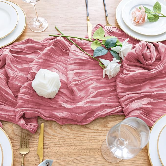Cheesecloth Table Runner Dusty Rose 10FT Boho Gauze, 6 Pack | 120 Inch Cheese - Image 5