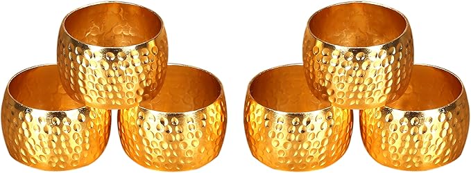 Metal Napkin Rings Set of 6 – Handmade Curved Napkin Holders in Shimmer Gold, Elegant Table Décor for Weddings, Dinner Parties, Family Gatherings & Everyday Use